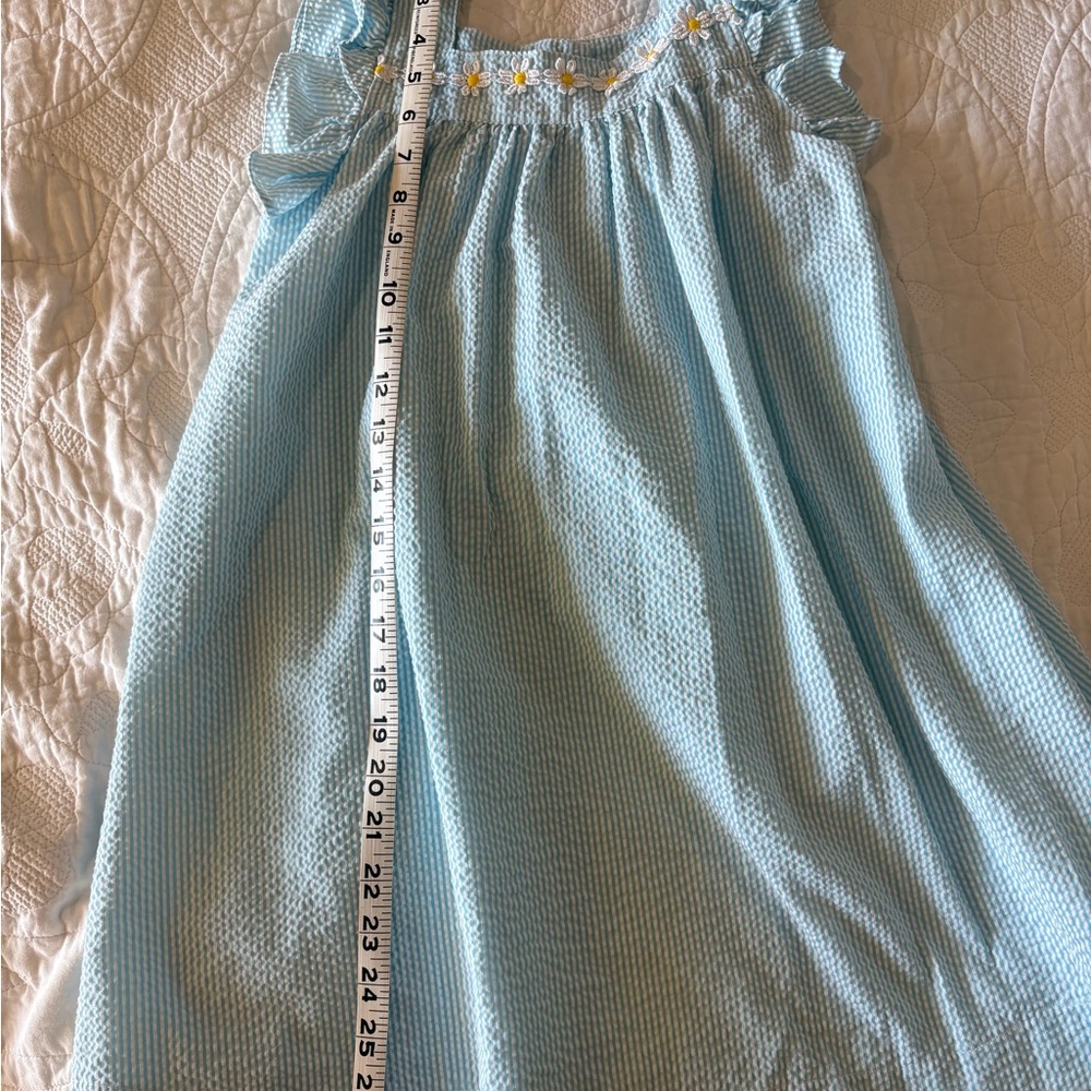 Light Blue Smocked Sleeveless Dress with Daisy Embroidery